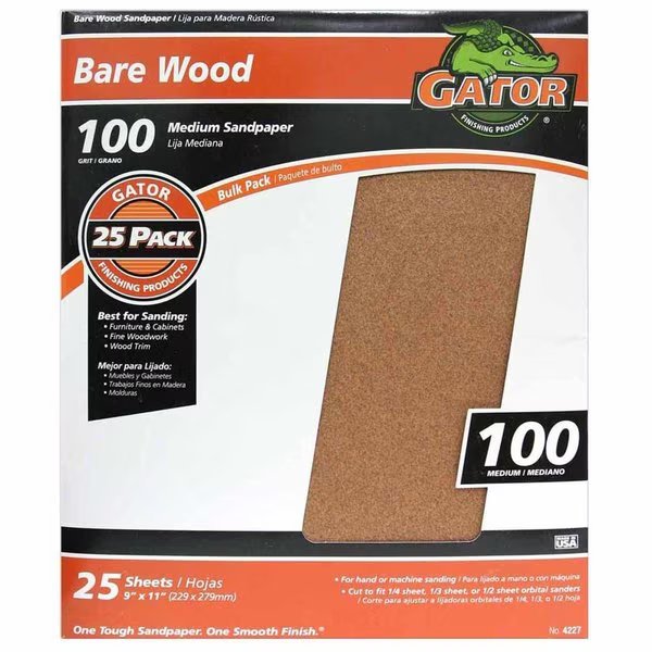 Gator 11 in. L X 9 in. W 100 Grit Aluminum Oxide Sanding Sheet, Gator Grit, Mfr#: 3276